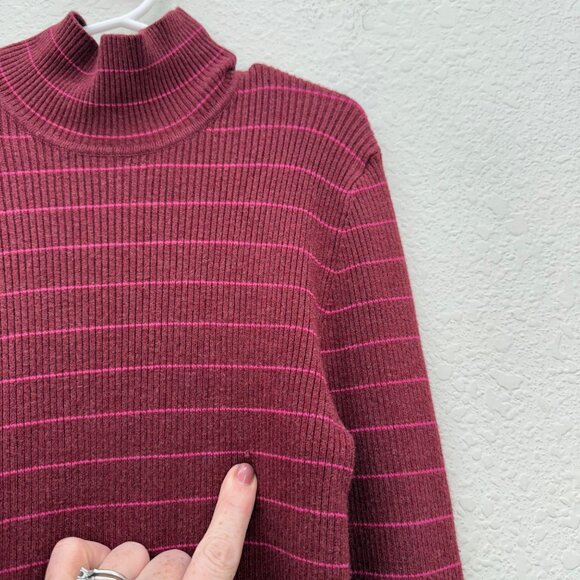 Marine Layer Chamonix Striped Ribbed Mock Neck Knit Pullover Sweater Womens XS - Picture 3 of 8